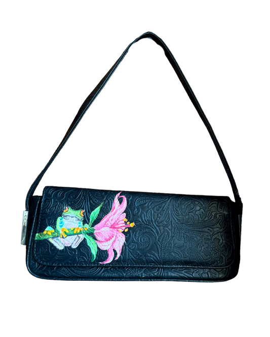 Frog and flower hand-painted bag